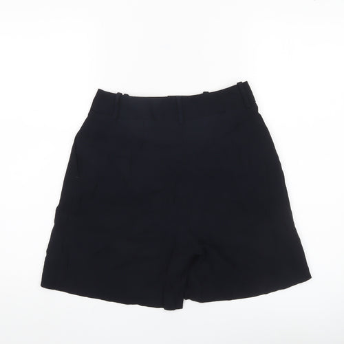 Zara Women Black XS Bermuda Pleated Shorts Viscose Blend Workwear