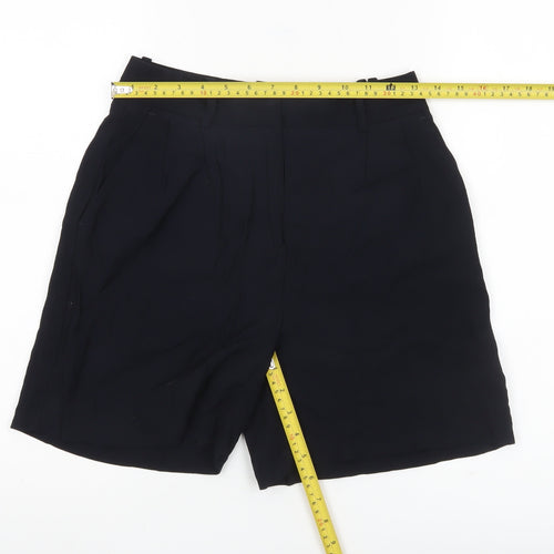 Zara Women Black XS Bermuda Pleated Shorts Viscose Blend Workwear