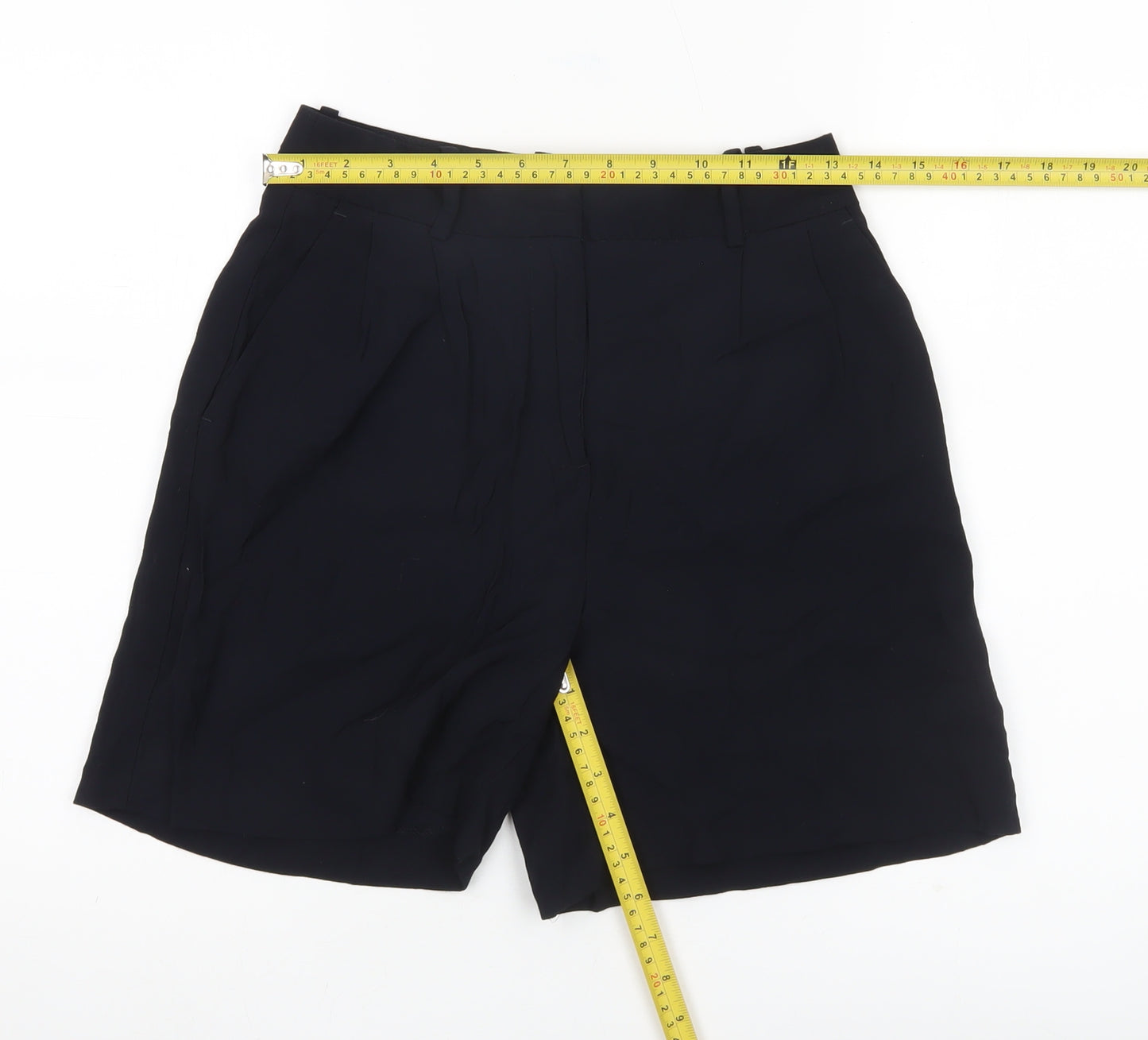 Zara Women Black XS Bermuda Pleated Shorts Viscose Blend Workwear