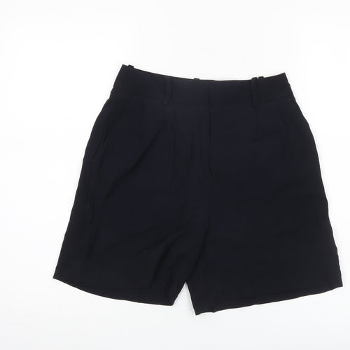 Zara Women Black XS Bermuda Pleated Shorts Viscose Blend Workwear