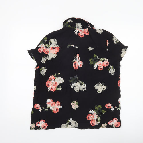 Minkpink Womens Black Floral Button-Up Shirt L Lightweight Viscose