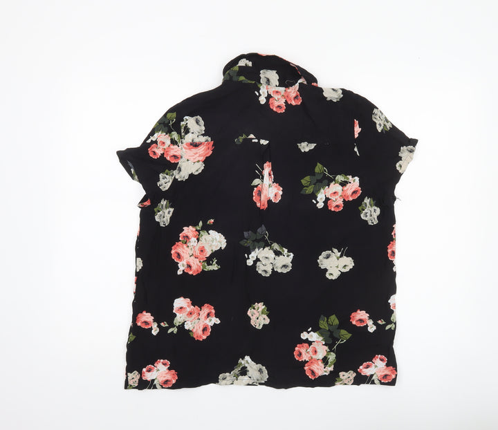 Minkpink Womens Black Floral Button-Up Shirt L Lightweight Viscose