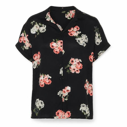 Minkpink Womens Black Floral Button-Up Shirt L Lightweight Viscose