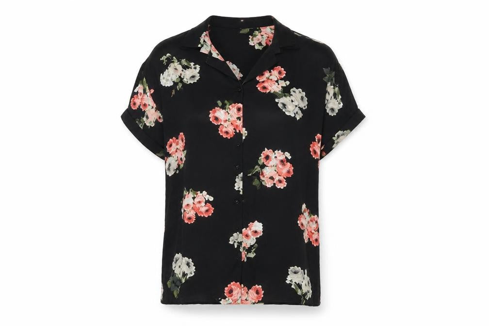 Minkpink Womens Black Floral Button-Up Shirt L Lightweight Viscose