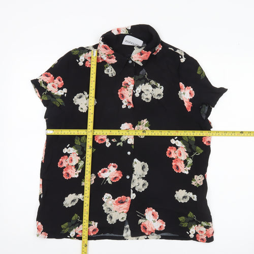 Minkpink Womens Black Floral Button-Up Shirt L Lightweight Viscose