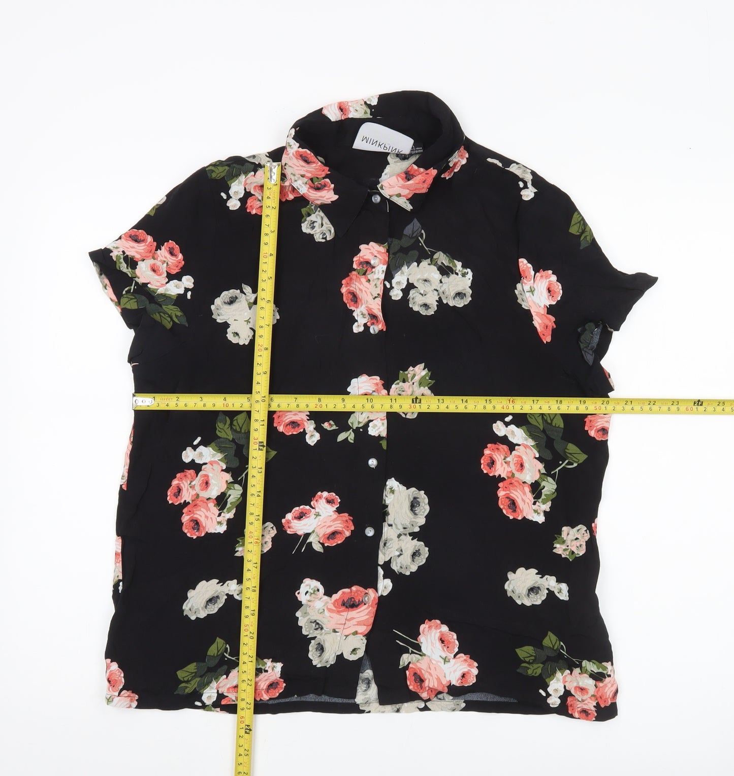 Minkpink Womens Black Floral Button-Up Shirt L Lightweight Viscose