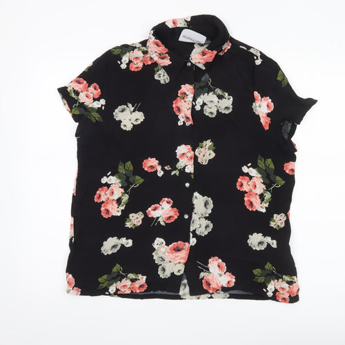 Minkpink Womens Black Floral Button-Up Shirt L Lightweight Viscose