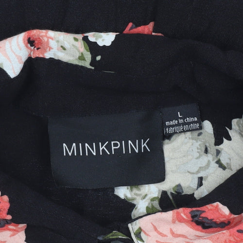 Minkpink Womens Black Floral Button-Up Shirt L Lightweight Viscose