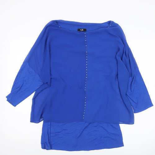 Wallis Women’s Blue Tunic Blouse M Studded 3/4 Sleeve Boat Neck