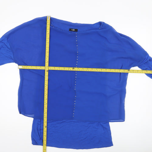 Wallis Women’s Blue Tunic Blouse M Studded 3/4 Sleeve Boat Neck