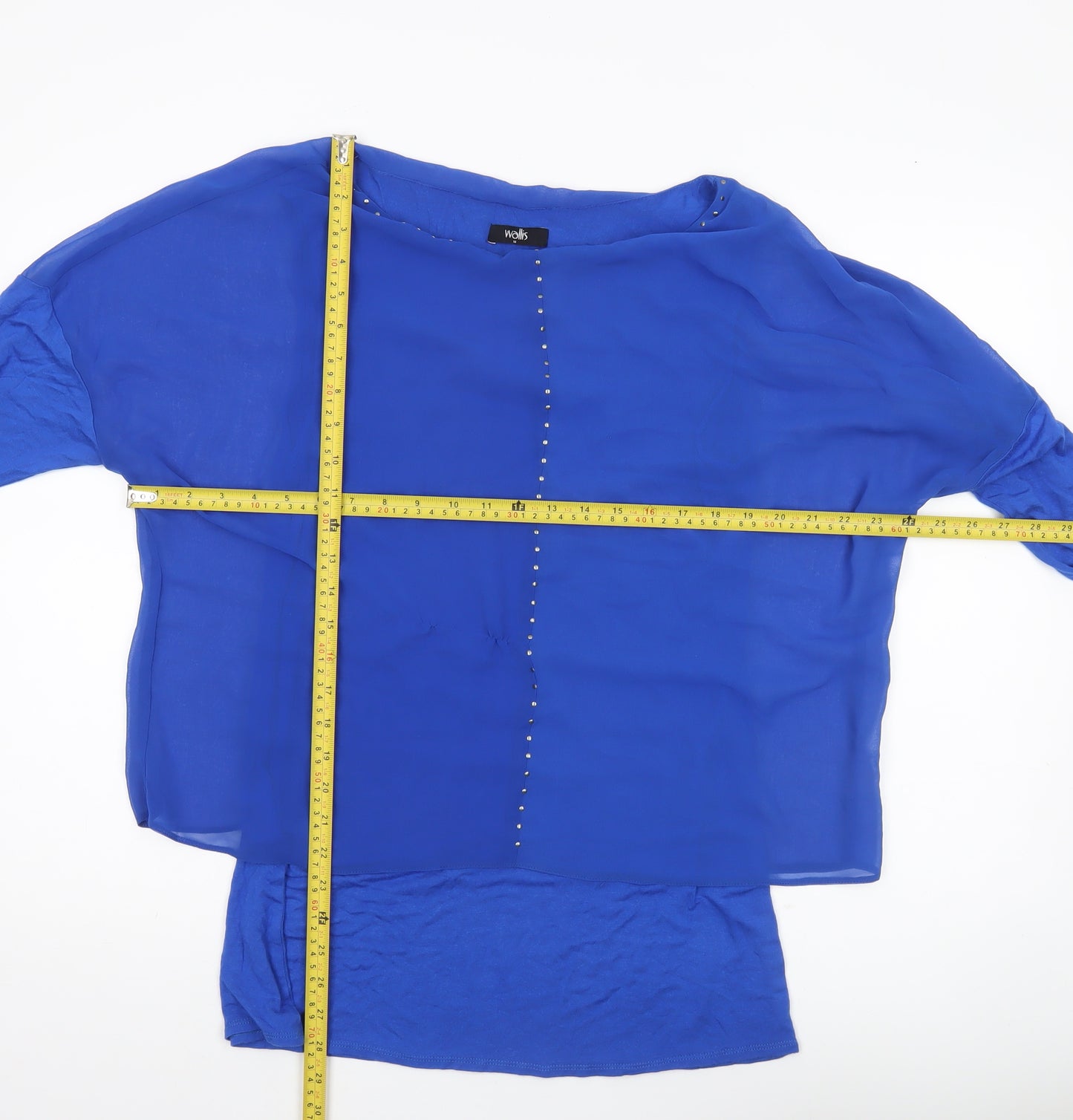 Wallis Women’s Blue Tunic Blouse M Studded 3/4 Sleeve Boat Neck
