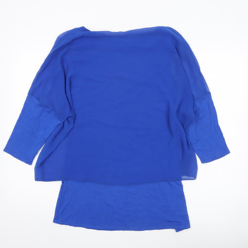 Wallis Women’s Blue Tunic Blouse M Studded 3/4 Sleeve Boat Neck