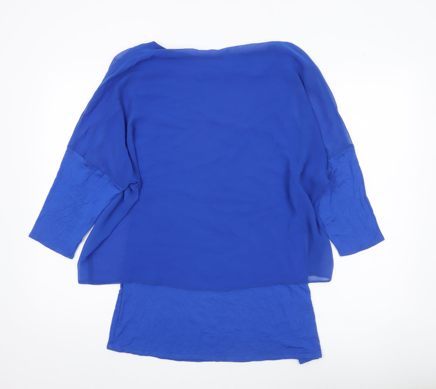 Wallis Women’s Blue Tunic Blouse M Studded 3/4 Sleeve Boat Neck