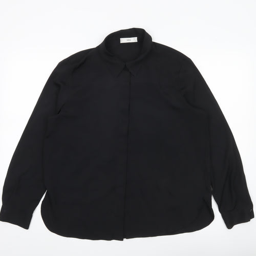 MNG Women’s Black Blouse Size 14 Long Sleeve Collared Workwear