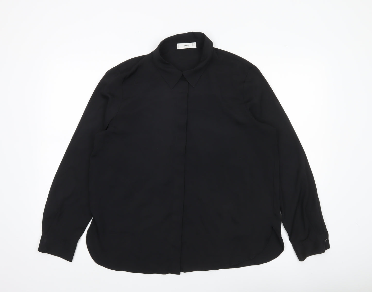 MNG Women’s Black Blouse Size 14 Long Sleeve Collared Workwear