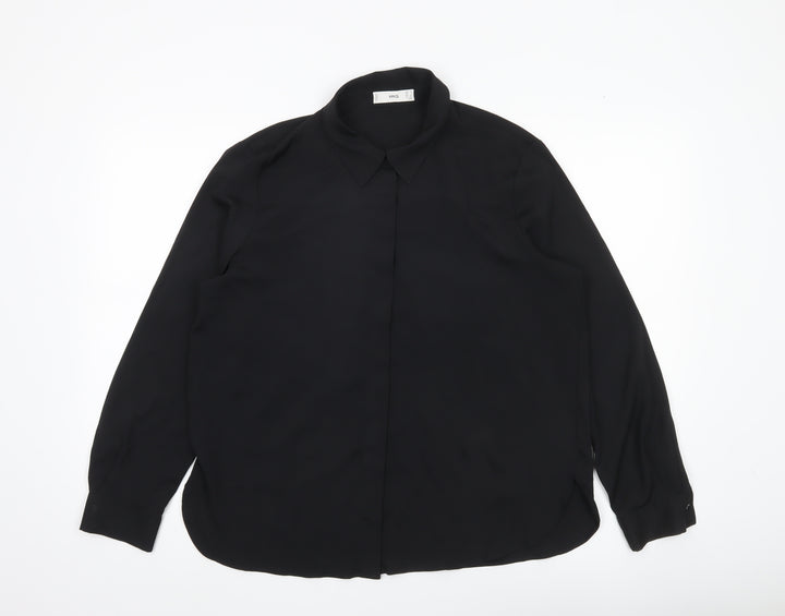 MNG Women’s Black Blouse Size 14 Long Sleeve Collared Workwear