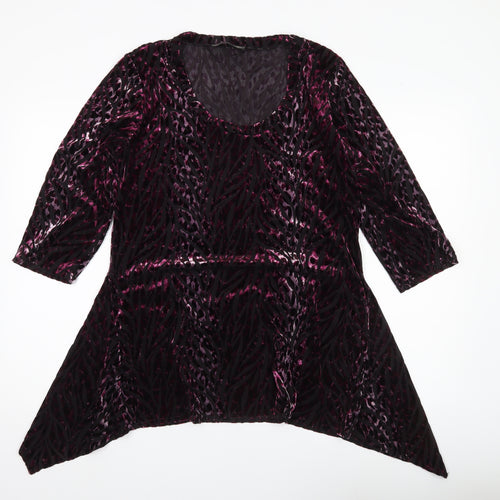 Joanna Hope Womens Purple Velvet Animal Print Tunic Blouse Size 16