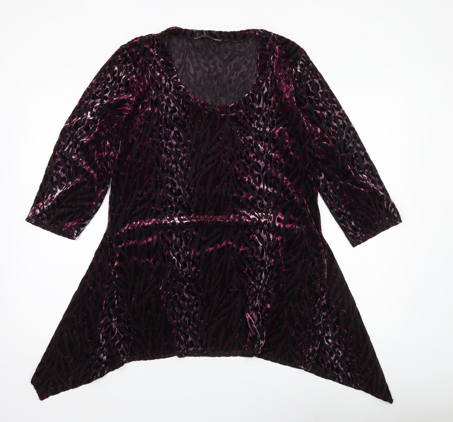 Joanna Hope Womens Purple Velvet Animal Print Tunic Blouse Size 16