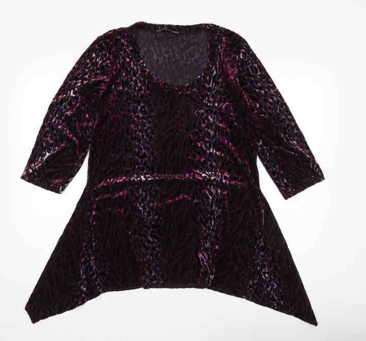Joanna Hope Womens Purple Velvet Animal Print Tunic Blouse Size 16