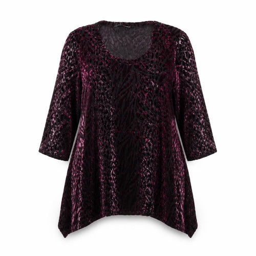 Joanna Hope Womens Purple Velvet Animal Print Tunic Blouse Size 16
