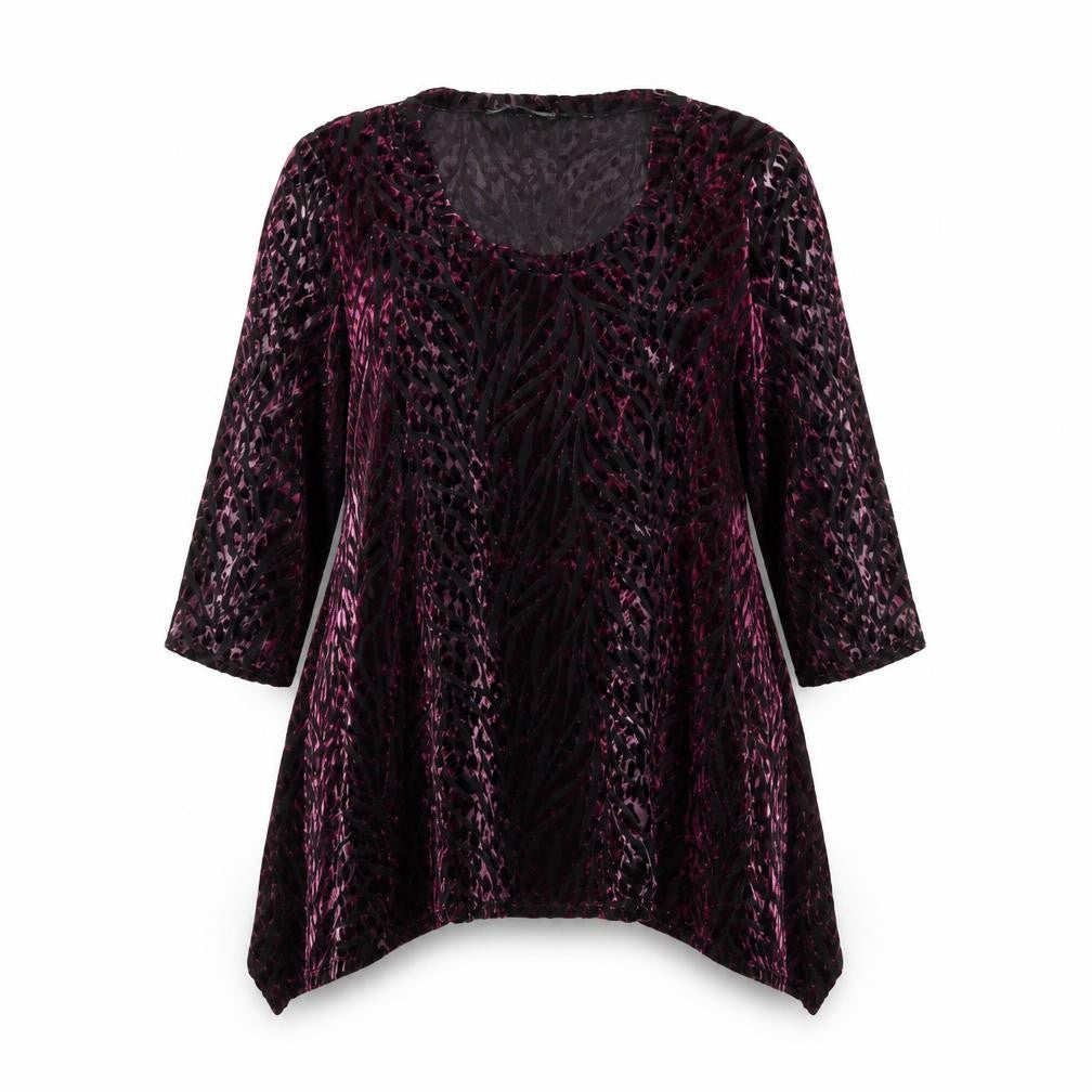 Joanna Hope Womens Purple Velvet Animal Print Tunic Blouse Size 16