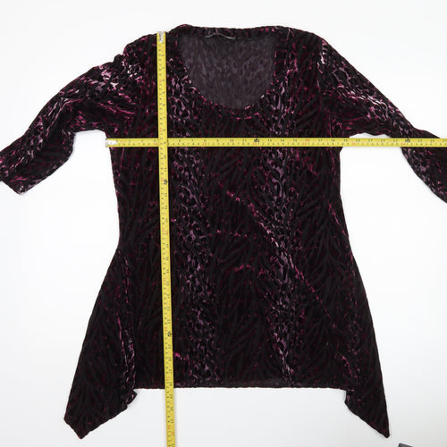 Joanna Hope Womens Purple Velvet Animal Print Tunic Blouse Size 16
