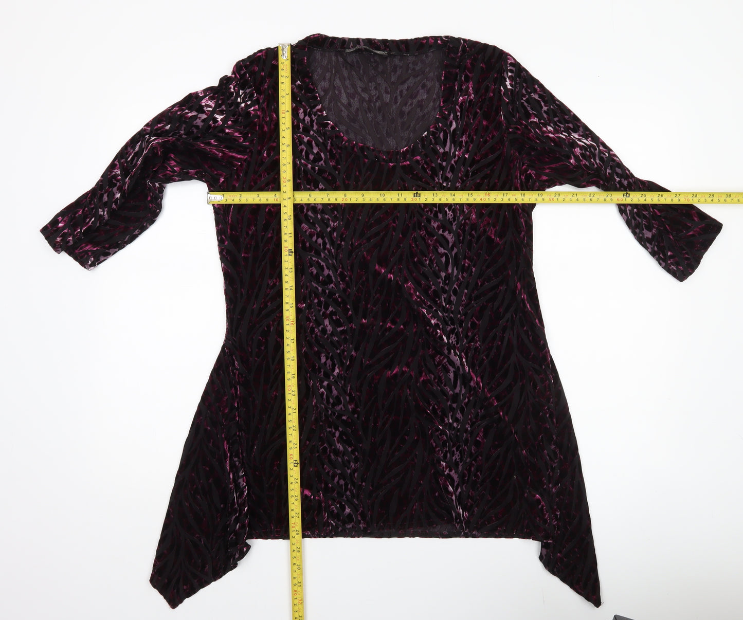 Joanna Hope Womens Purple Velvet Animal Print Tunic Blouse Size 16