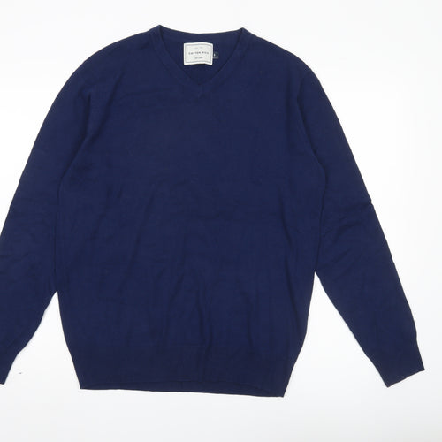 John Lewis Men's Blue Cotton Blend V-Neck Jumper Size S