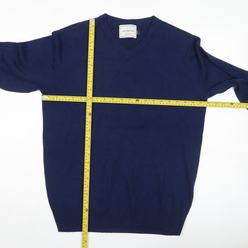 John Lewis Men's Blue Cotton Blend V-Neck Jumper Size S