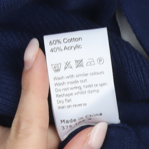 John Lewis Men's Blue Cotton Blend V-Neck Jumper Size S