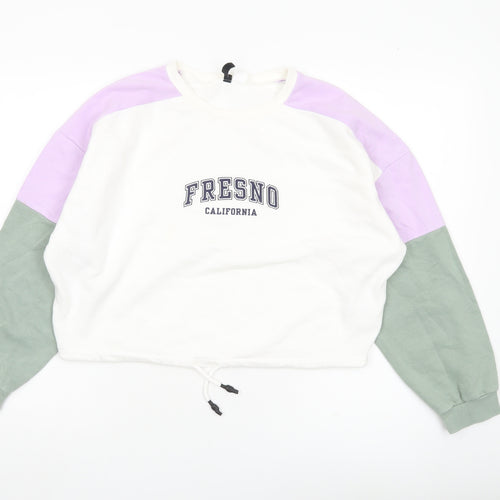 H&M Women’s Colourblock Fresno Sweatshirt White Green Purple Size S