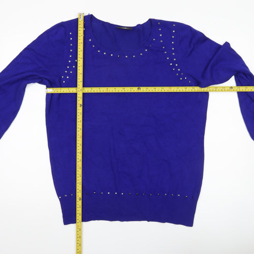 Wallis Women’s Blue Studded Crew Neck Pullover Jumper Size 18