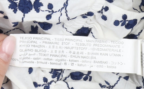 Zara Womens White Blue Floral Off Shoulder Ruffle Cotton Blouse Size S