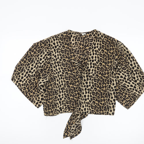 River Island Womens Brown Leopard Wrap Blouse Size 8