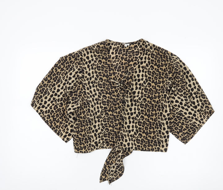 River Island Womens Brown Leopard Wrap Blouse Size 8