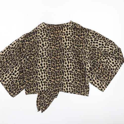 River Island Womens Brown Leopard Wrap Blouse Size 8