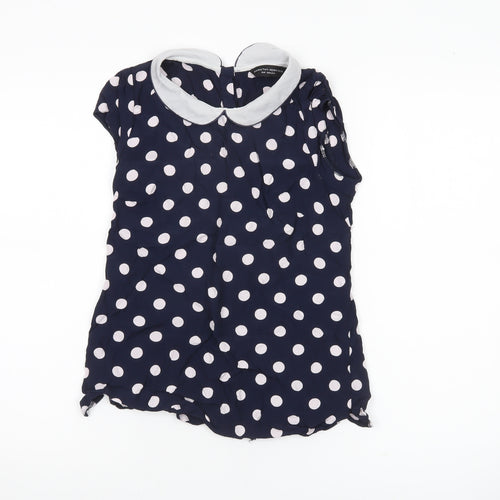 Dorothy Perkins Women’s Blue Polka Dot Collared Blouse Size 8