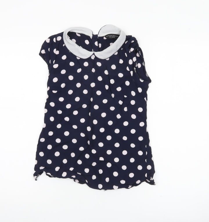 Dorothy Perkins Women’s Blue Polka Dot Collared Blouse Size 8