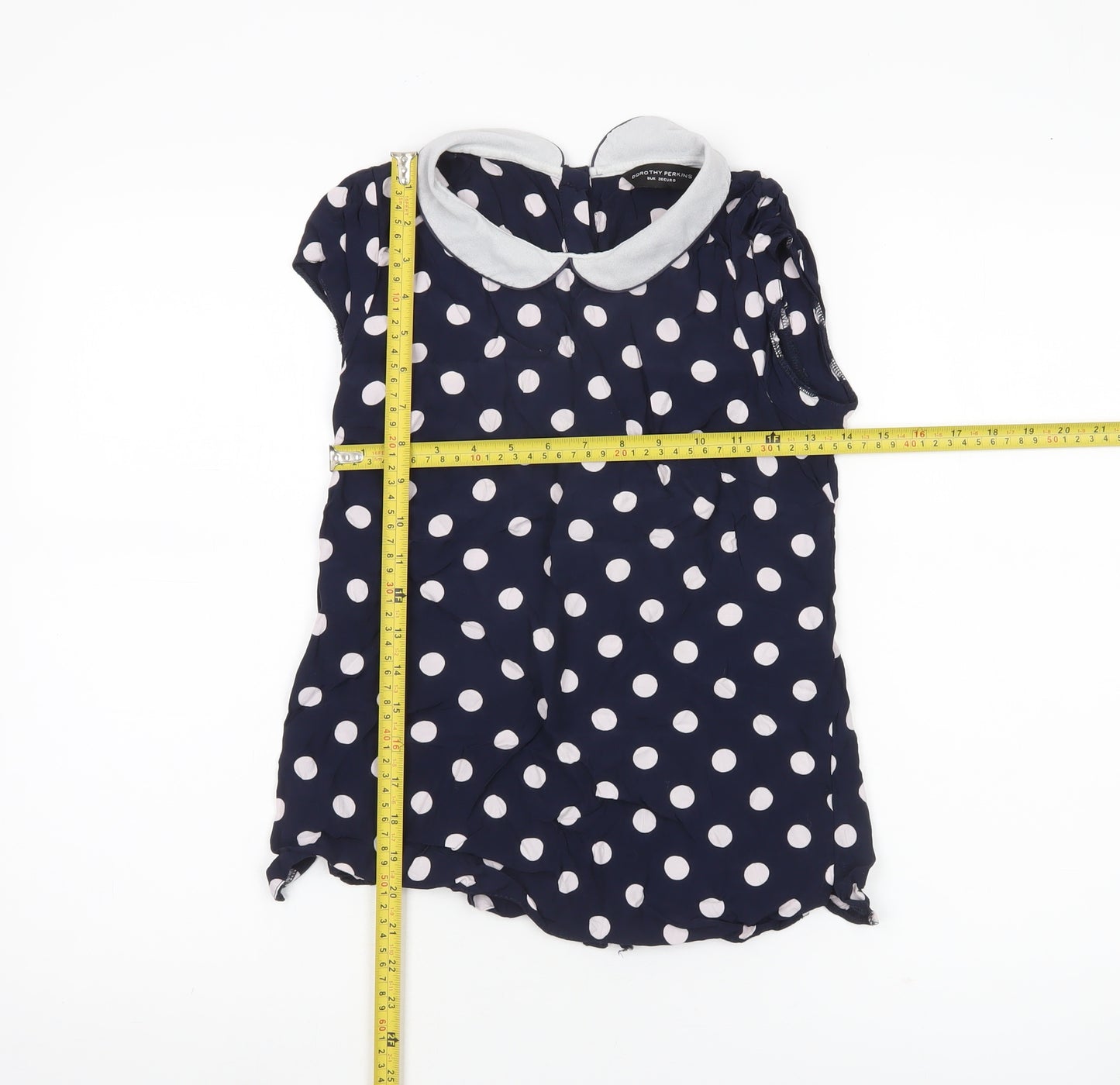 Dorothy Perkins Women’s Blue Polka Dot Collared Blouse Size 8