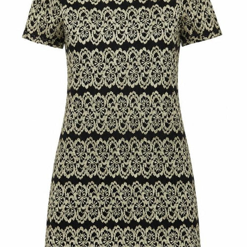 Mela London Women’s Black Gold Shift Dress Size 14 Short Sleeve Party