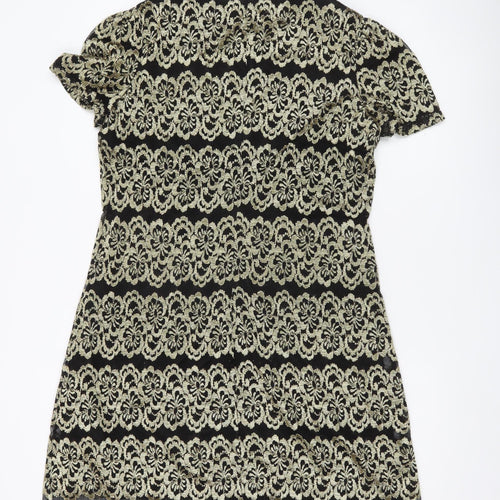 Mela London Women’s Black Gold Shift Dress Size 14 Short Sleeve Party