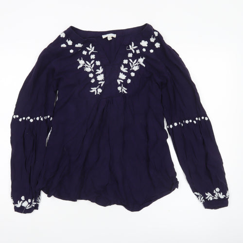 JoJo Maman Bébé Women’s Purple Floral Embroidered Tunic Blouse L