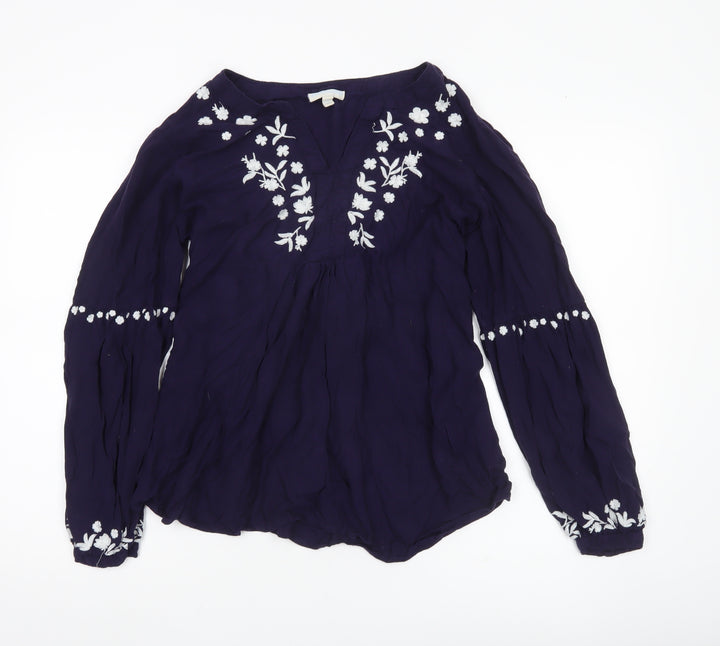 JoJo Maman Bébé Women’s Purple Floral Embroidered Tunic Blouse L
