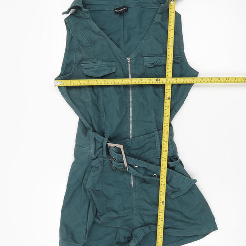 PrettyLittleThing Women Green Cotton Sleeveless Belted Playsuit UK 8