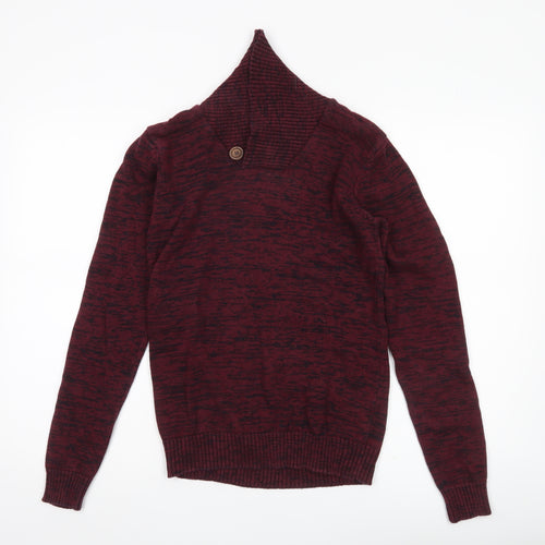 !Solid Men’s Red Knit Pullover Jumper Collared S Casual