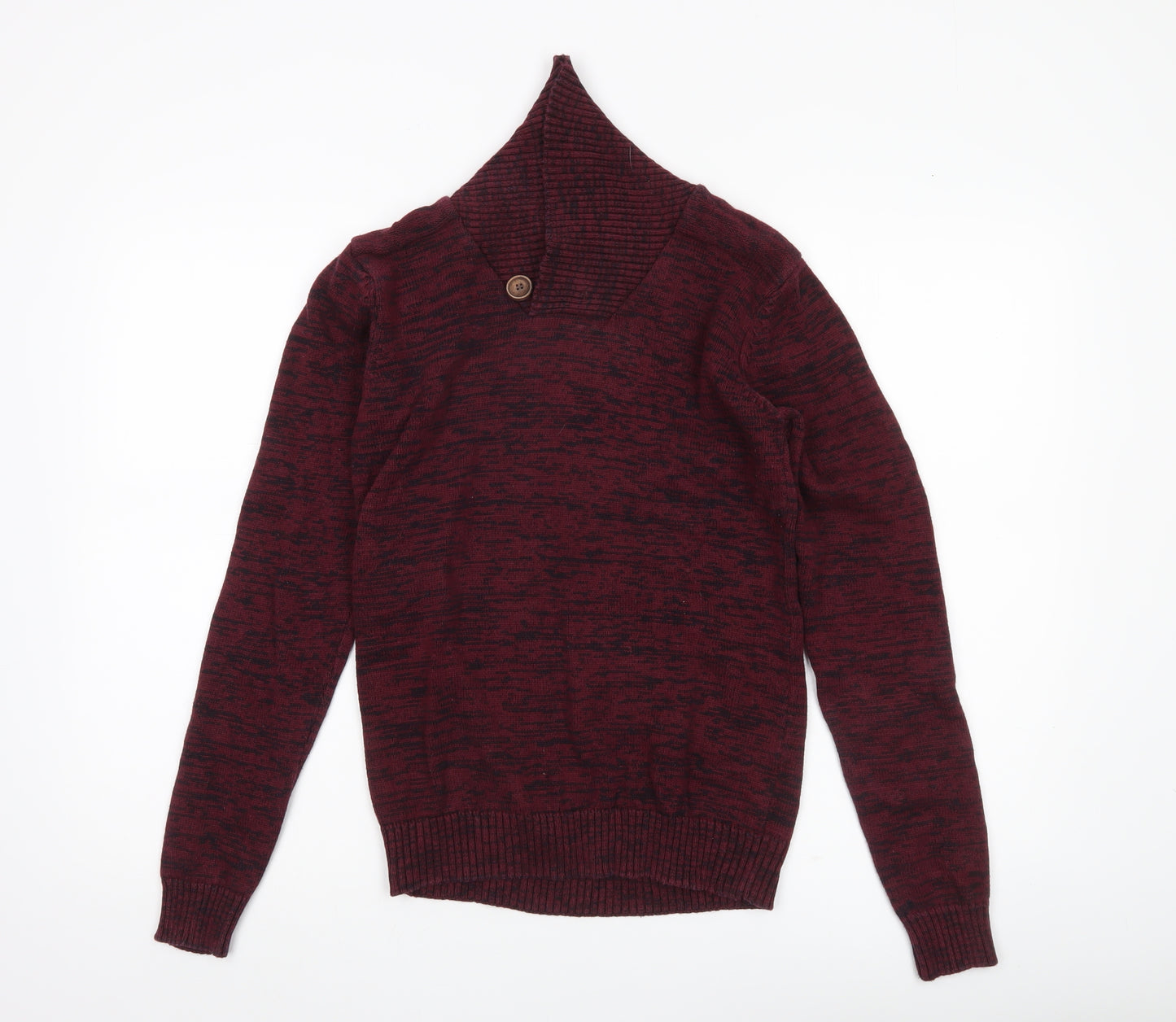 !Solid Men’s Red Knit Pullover Jumper Collared S Casual