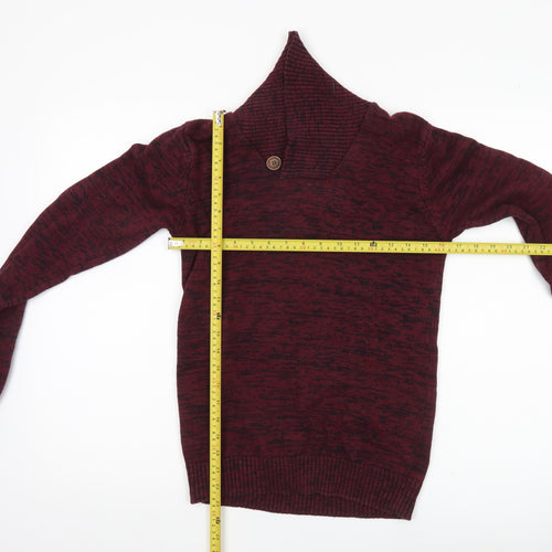 !Solid Men’s Red Knit Pullover Jumper Collared S Casual