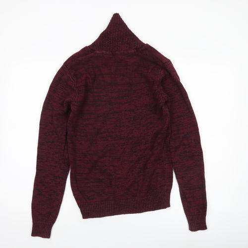 !Solid Men’s Red Knit Pullover Jumper Collared S Casual