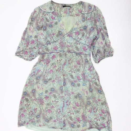 Oasis Women’s Multicoloured Floral Wrap Dress Size 12 Short Sleeve