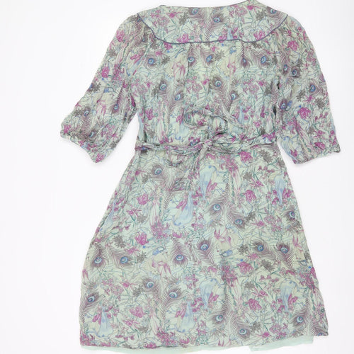 Oasis Women’s Multicoloured Floral Wrap Dress Size 12 Short Sleeve